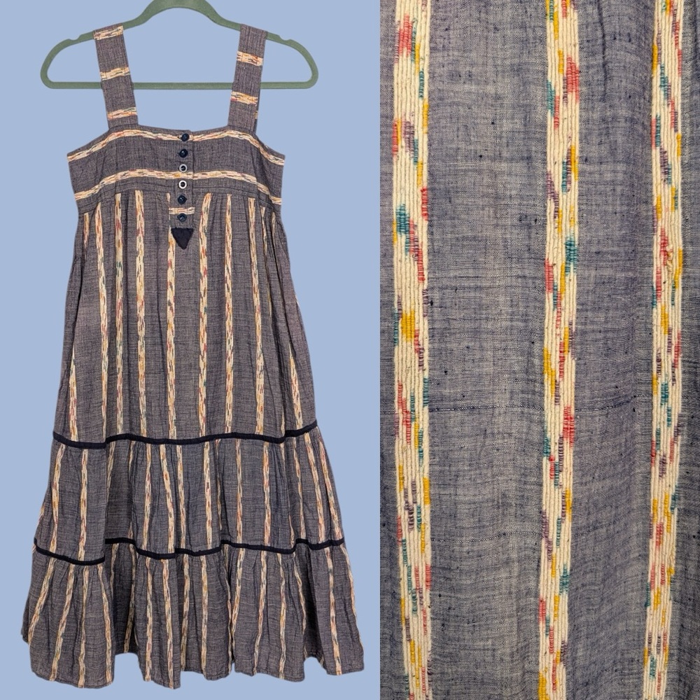 Vintage 70s Bharatiya multicoloured striped Indian cotton dress
